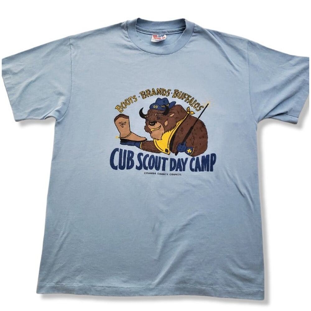 Vintage Cub Scout Shirt Mens Large Orange County Council Day Camp Beast